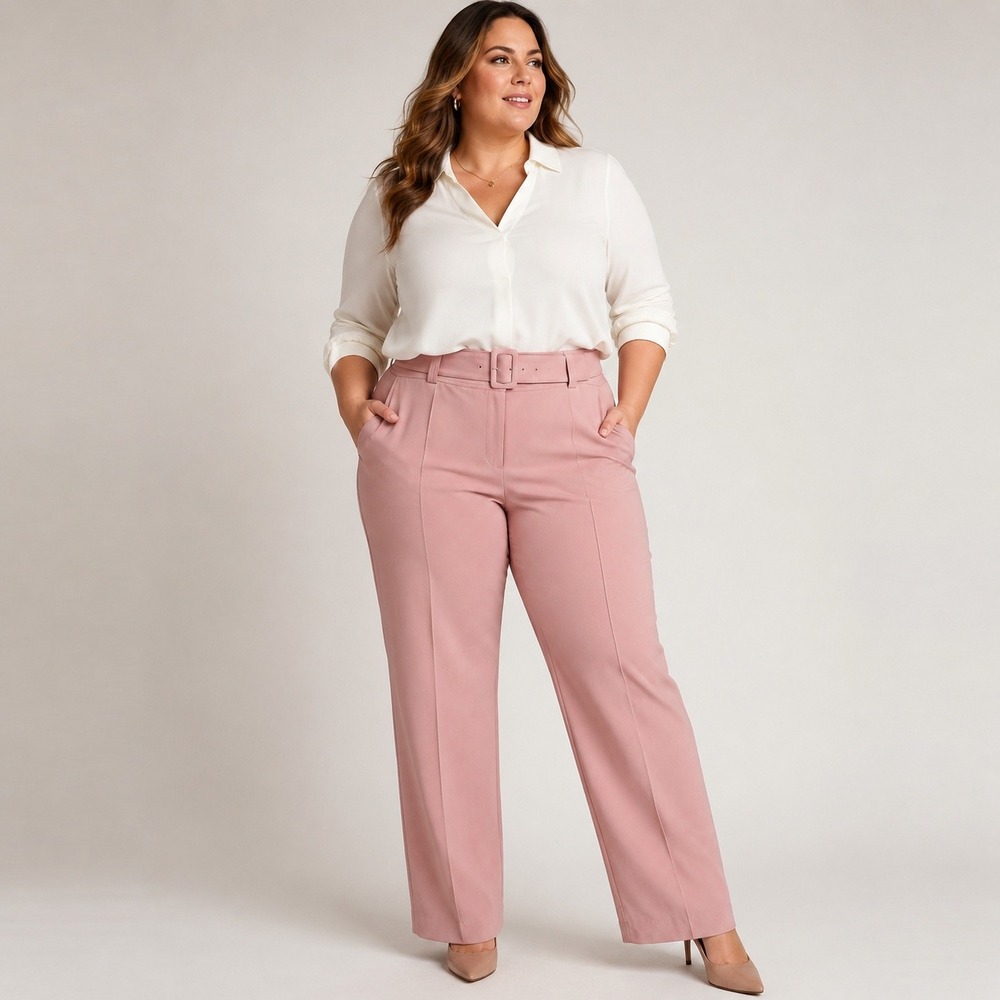 NWT‎ Elie Tahari Tailor Pink Belted Trousers Size 16 Stretch Career Quite Luxury